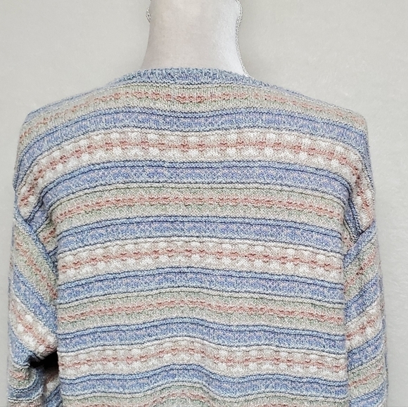 VINTAGE 80s Alps Pastel Pink Blue Heart Ribbed Knit Floral Button Up Cardigan L - Picture 11 of 16